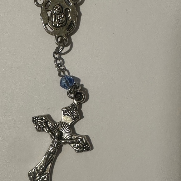 Elegant Blue and Silver Rosary Necklace - Picture 5 of 6